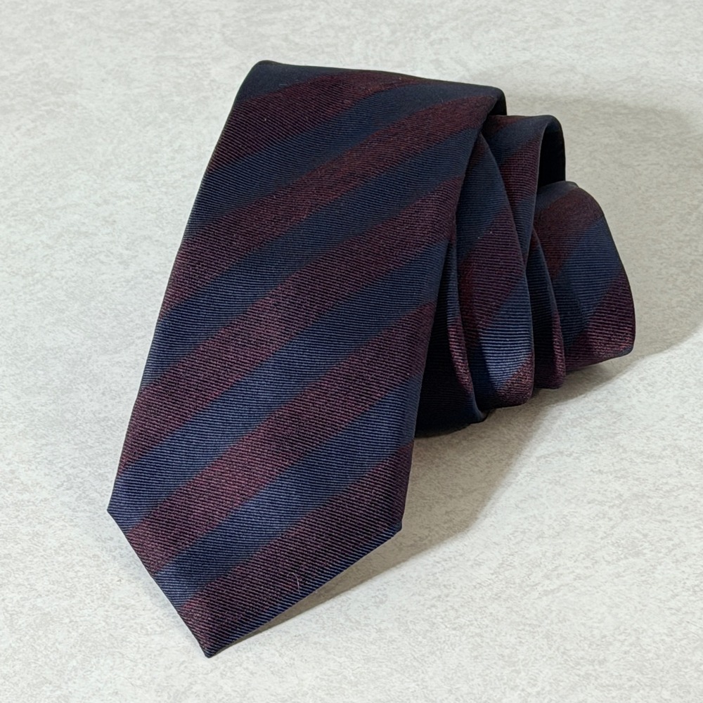 Canali 1934 Mens Silk Tie Navy Blue Burgundy Striped Made in Italy Necktie